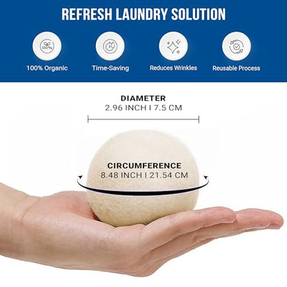 Ezhippie Quality Wool Dryer Balls - 6 XL Pack - 1000+ Loads - Pure Organic Wool - Reusable Natural Fabric Softener Perfect with Essential Oils, Reduce Clothing Static and Wrinkles - color: Six Plain Balls