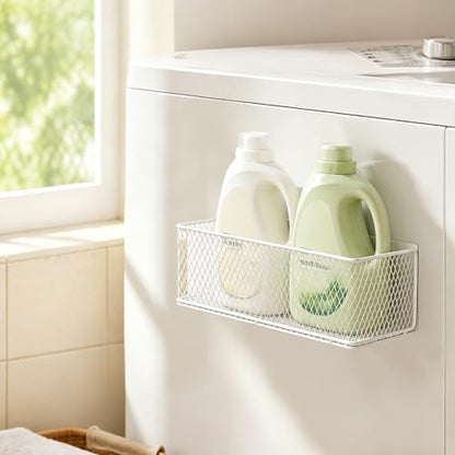 Magnetic Laundry Room Organization, Large Magnet Basket for Washer/Dryer, Holds up to 6.61 lb, No-Drill Dryer Ball Holder for Washing Machine, Refrigerator, Kitchen & Pantry (White)