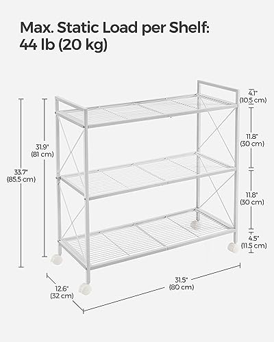 SONGMICS 3-Tier Steel Storage Rack with Wheels, Mesh Shelving Unit - color: White, size: 3 Tiers (31.5"W)