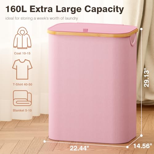 Hampers for Laundry Basket with Lid, 160L Large Laundry Hamper 3 Section - color: Pink, size: 160L
