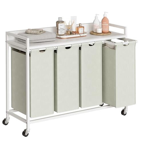 Herture Laundry Hampers with Shelf, Laundry Basket 4 Section, 4 x 15.87 Gal - color: White, size: 4 Bags-240 L