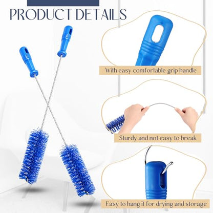 Baderke 2 Pcs Drain Brush Pipe Cleaning Tube Brush, Blue, 19.7 x 2 Inch - color: Blue, size: 19.7 x 2 Inch