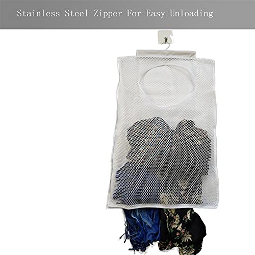 Hanging Mesh Laundry Hamper (30in*20in*2in) Large Dirty Clothes Bag - color: White