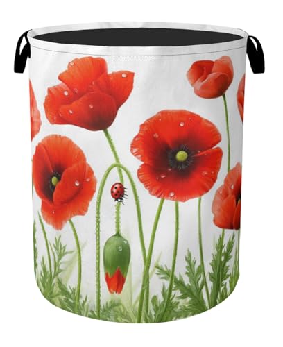 Red Flower Laundry Basket - Heavy Duty 60L Dirty Clothes Organizer, Water Resistant Foldable Hamper for Men Women - color: Red Flower