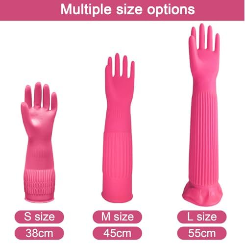 Rubber Gloves for Cleaning with Long Cuffs Waterproof Dishwashing Household Gloves with Grip for Kitchen Bathroom - color: Pink, size: Small