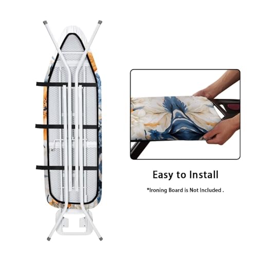 Flashideas Flower Ironing Board Cover and Pad 15x54 Inch Standard Ironing Board Cover with Elastic Edge and Hook and Loop Fasteners Scorch and Stain Resistant Cotton - color: Flower 1