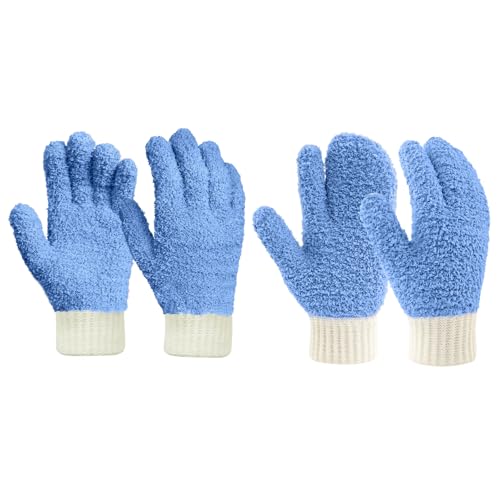 MIG4U Microfiber Dusting Gloves House Cleaning Glove for Blinds, Windows, Shutters, Furniture, and Car, Reusable Lint-Free Blue 2 Pairs S/M - color: Blue Mitten + Gloves