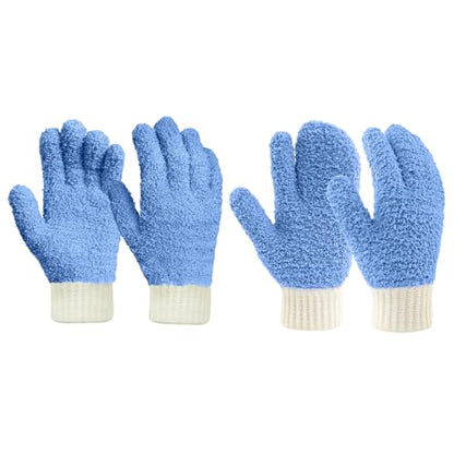 MIG4U Microfiber Dusting Gloves House Cleaning Glove for Blinds, Windows, Shutters, Furniture, and Car, Reusable Lint-Free Blue 2 Pairs S/M - color: Blue Mitten + Gloves