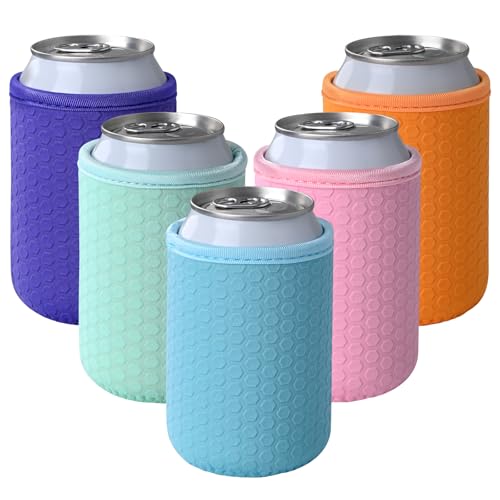 5 Pcs Insulated 12oz Can Sleeve, Reusable Can Cooler Sleeves, Non-slip Neoprene Beer Bottle Cover Holder for 12oz Standard Can Soda and Beer(Colorful2) - color: 12oz Colorful2