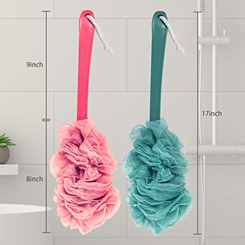 Evmliy Back Scrubber for Shower, Loofah Sponge Brush Exfoliating Body, Long Handle Scrub Brush for Shower with Loofah on a Stick for Back Use, Bathing Accessories Body Brushes (2Pack) - size: 2Pack