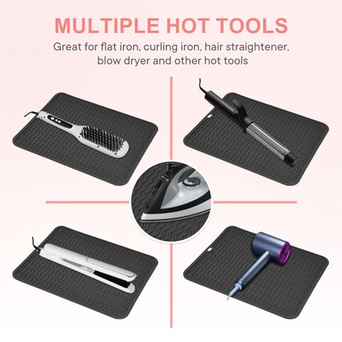 Suafrnut Oversize Silicone Heat Resistant Mat for Hair Tools(14.2" x 11") - color: Black