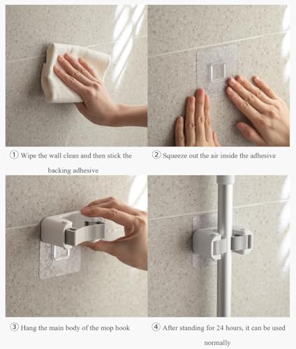 Broom Holder Wall Mount Self Adhesive, No-Drill Mop Grip Double Clip - size: 1 Double clip