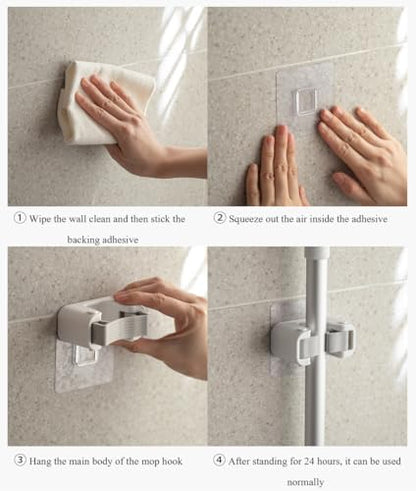 Broom Holder Wall Mount Self Adhesive, No-Drill Mop Grip Double Clip - size: 1 Double clip