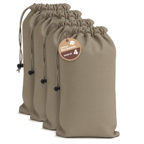 LFH Cotton Rich Shoe Storage Bags with Drawstring, Dustproof Breathable Reusable Organizer, Perfect For Travel, Dorm, Hotel, College, Gym, Easy to Carry, Machine Washable 8"x17" (Pack of 4) - Chambray - color: Chambray, size: 8"x17" (Pack of 4)