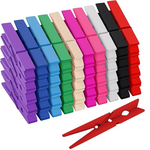 50Pcs Colored Clothes Pins Wooden Clips for Hanging, 2.9inch Clothespins Wood Cheer Pins Decoration for Crafts - 10 Colors - color: 50pcs- Colored