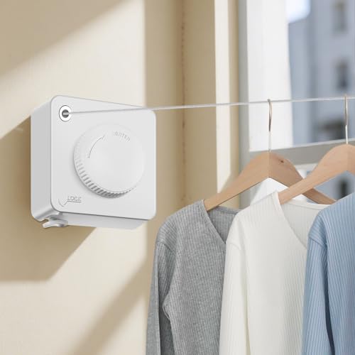 Yejay Retractable Clothesline Indoor, Non-Sagging Clothes Line Retracting Outdoors,Wall Mounted Heavy Duty Clothes Drying Line, Space-Saving Laundry Line for Balcony, Bathroom - 15.7Ft (White) - color: White