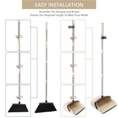Broom and Dustpan Combo Set,55" Long Handle,Beige - color: Beige