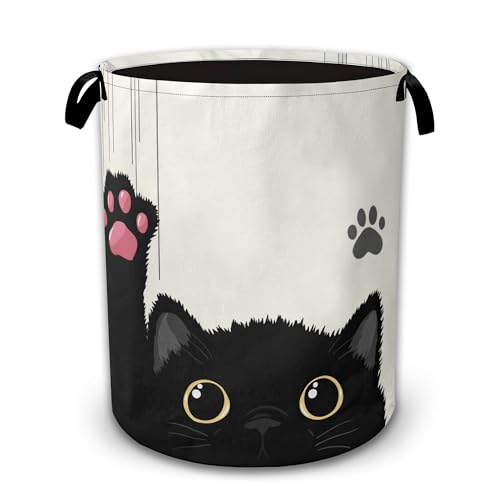 Black Cat Collapsible Laundry Hamper with Handles,Cute Paw Oxford Cloth Laundry Basket,Storage Organizer for Bathroom Bedroom Laundry Room - color: Black Cat,Cute Paw
