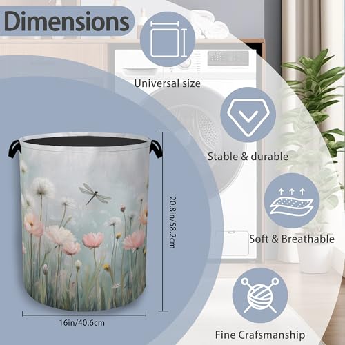 Dragonfly Laundry Hamper,Dandelion Flower Dirty Clothes Laundry Basket with Handles Waterproof Oxford Cloth Storage Basket for College Dorms Bathroom Bedroom 16" x 20.8" - color: Dragonfly Dandelion Flower