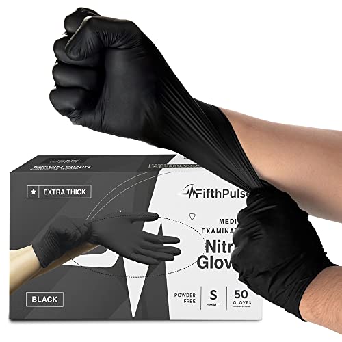 Disposable Black Nitrile Gloves Small 50 Count - Extra Thick 4.5 Mil - Powder and Latex Free Rubber Gloves - Surgical Medical Exam Gloves - Food Safe Cooking Gloves - size: Small
