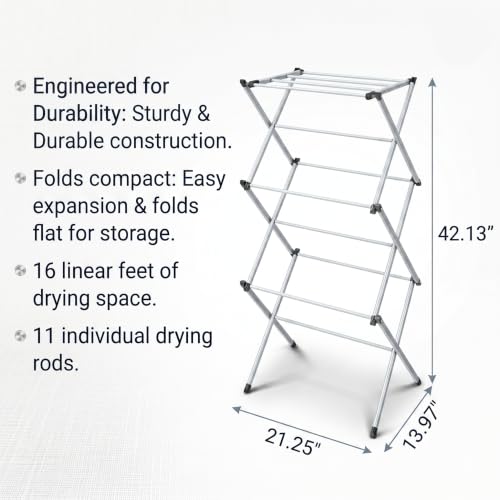Honey-Can-Do 3-Tier Compact Clothes Drying Rack, 16 ft, No Assembly, White - color: White, size: 21" W