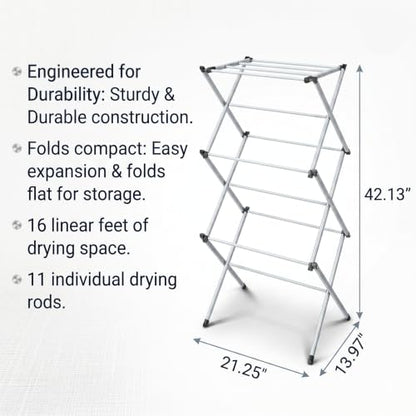 Honey-Can-Do 3-Tier Compact Clothes Drying Rack, 16 ft, No Assembly, White - color: White, size: 21" W