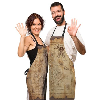Baking Apron for Women Pirate Treasure Map Fun Aprons for Men for Kitchen Cooking Restaurant BBQ Painting Crafting 27” (W) x 31” (H), Waterproof Aprons - color: Pirate Treasure Map
