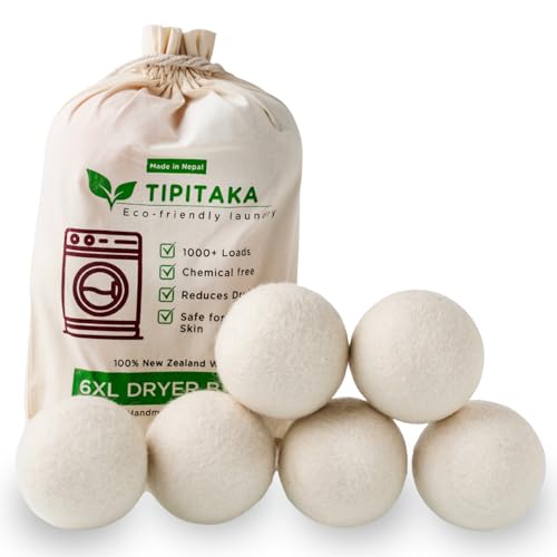 Laundry Wool Dryer Balls | Natural Fabric Softener – Reusable, Eco-Friendly, Reduces Drying Time – Wool Balls Replaces Dryer Sheets - 6 XL Pack - Laundry Balls for Dryer