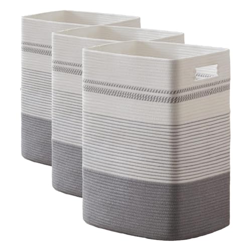 80L Large Cotton Rope Laundry Basket for Bedroom & Laundry Room, Tall Clothes Hamper with Sturdy Handles, Neutral Storage Bin Capable of Holding Blankets and Toys (Pack of 3) - color: Grey & White, size: 80L (Pack of 3)