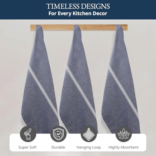 LANE LINEN Kitchen Towels 100% Cotton Absorbent Lint-Free 6 Pack - color: 01: Blue Chambray, size: 06 Pack