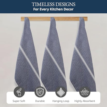 LANE LINEN Kitchen Towels 100% Cotton Absorbent Lint-Free 6 Pack - color: 01: Blue Chambray, size: 06 Pack