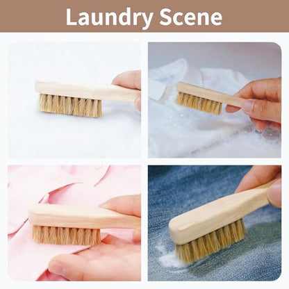3Pcs Small Wood Laundry Stain Brush Set with Boar Bristles, Stain Remover for Delicates, Cotton, Linens and Shoes, Portable Laundry Scrub Brushes for Fresh Clean Fabric - size: 1 Count (Pack of 3)