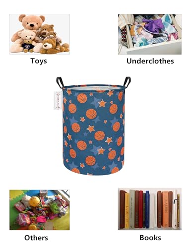 QUEENLALA Large Foldable Round Storage Basket Laundry Hamper, Basketball - color: Round-Basketball