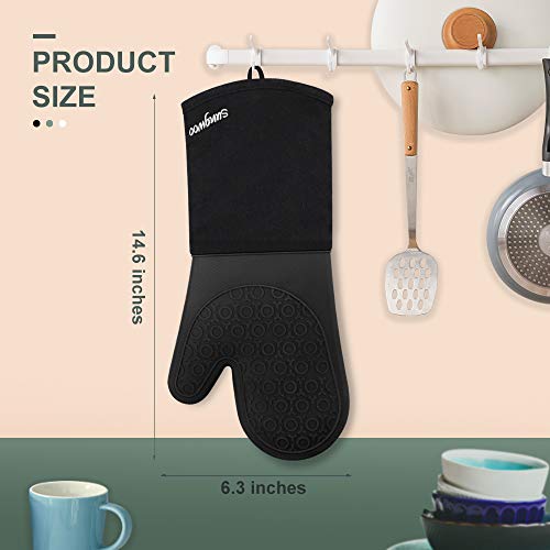 Silicone Oven Mitts - 14.6" Heat Resistant Oven Gloves for Baking, Cooking - color: Black, size: 14.6in Oven Mitts