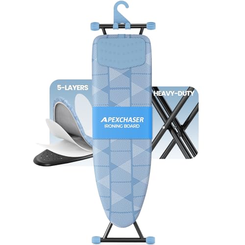 APEXCHASER Foldable 7-Level Heigh Adjustable Ironing Board with Iron Rest - color: Blue