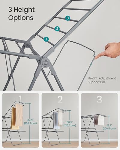 SONGMICS Clothes Drying Rack, Foldable 2-Level Stee Laundry Drying Rack - color: Gray, size: 2 Tiers（22"d x 61.8"w x 64.3''h )