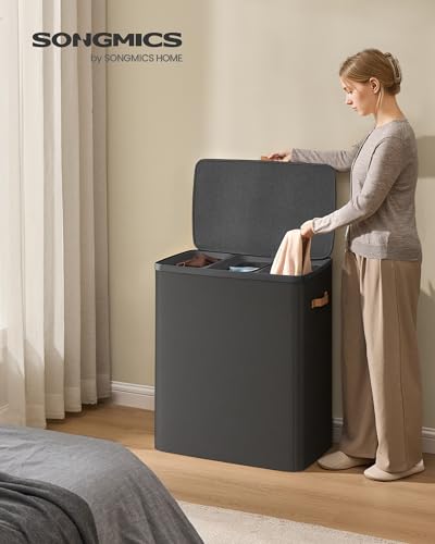 SONGMICS Laundry Basket, 190L Laundry Hamper with Lid, 3 Removable Bags - color: Ink Black, size: 190 L (3-Section)