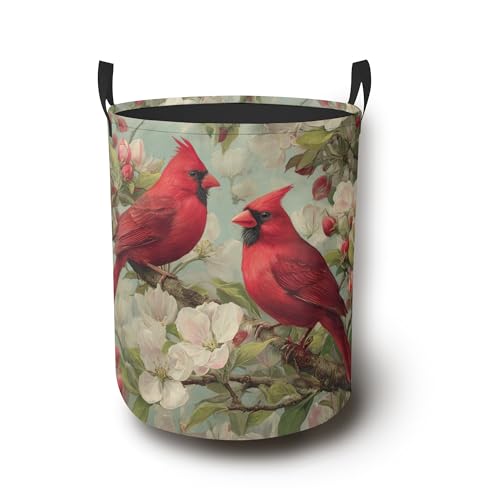 Cardinal Laundry Basket with Handles,Flower Floral Waterproof Clothes Organizer Bin Collapsible Storage Basket for Bedroom Bathroom Dorm Room 16" x 20.8" - color: Cardinal Flower Floral