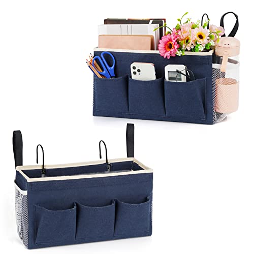 Lilithye Bedside Caddy, Bedside Storage Bag Hanging Organizer for Bunk Bed - color: 2pcs Navy Blue