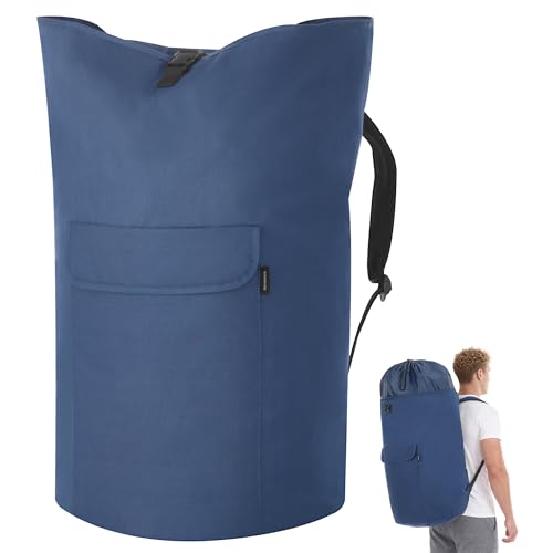 SONGMICS Laundry Bag, Laundry Backpack, Heavy-Duty, 31.7 Gallons (120 L) - color: Charcoal Blue, style: 120 L