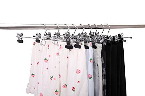 12 Quality Pants Hangers Heavy Duty Add-on Skirt/Slack Metal Hanger, Extra Wide Adjustable Clips, Multi Stackable Add on Hangers, Chrome, Jeans, Bottoms (12)