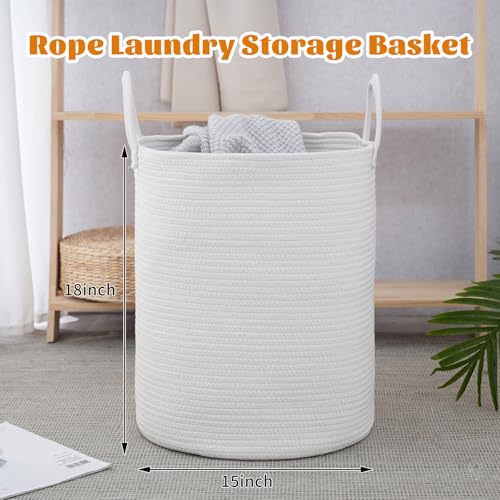 Woven Laundry Basket, Nursery Hamper, 15x15x18 Inch, White - color: White