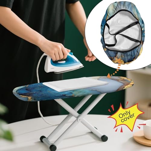 Marble Printed Ironing Board Cover with Elastic Edge, Apartment RVs Anti Slip Iron Board Cover Scorch Resistant, Mini Table Top Ironing Cover Easy Replacement - color: Blue - Marble