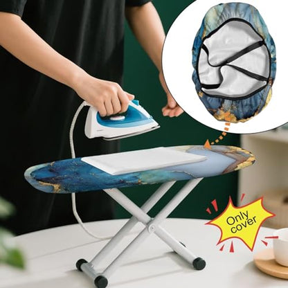 Marble Printed Ironing Board Cover with Elastic Edge, Apartment RVs Anti Slip Iron Board Cover Scorch Resistant, Mini Table Top Ironing Cover Easy Replacement - color: Blue - Marble