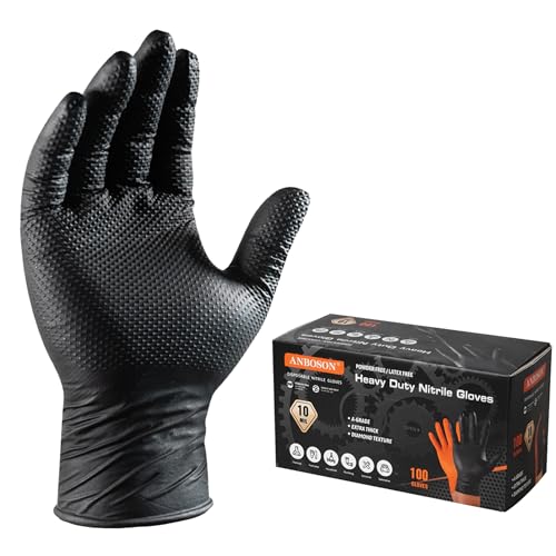ANBOSON 10 Mil Heavy Duty Diamond Texture Nitrile Gloves, X-Large, 100 Ct - color: Black of 100, size: X-Large