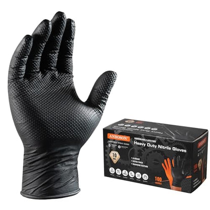 ANBOSON 10 Mil Heavy Duty Diamond Texture Nitrile Gloves, Large, 100 Ct - color: Black of 100, size: Large