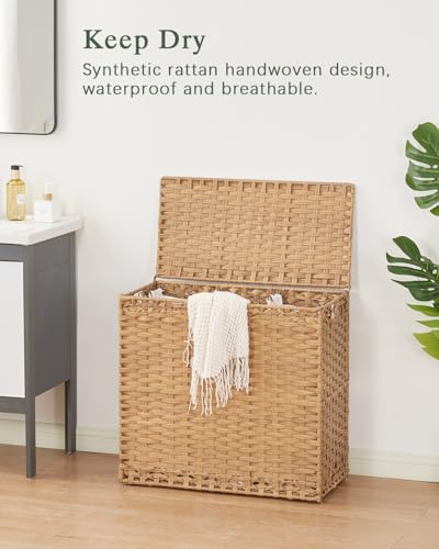 SETVSON Laundry Hamper with Lid Laundry Basket 132 L PE Rattan Natural - color: Natural, size: 35.0 Gal