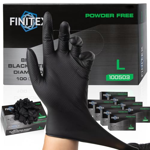 FINITEX Disposable Nitrile Diamond Texture Black 8mil Mechanic Gloves - color: Black (Large 1000)