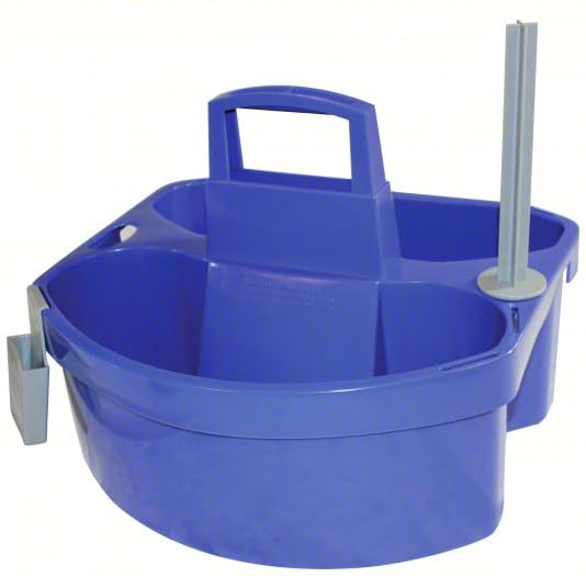 Blue Polypropylene Janitorial Cleaning Caddy with Paper Towel Holder, 15" L x 14" W x 14" H Fits Many Size Trash Garbage Bins, Includes Compartments For Clothes, Sponges, and Other Cleaning Supplies