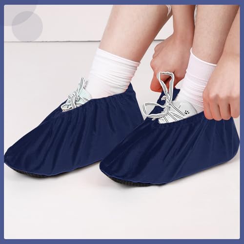 JaGely 11 Pair 11 Pair Reusable Cloth Shoe Covers for Indoors, Navy - color: Navy